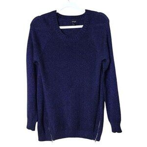 Apt. 9 Women’s Longline Sweater Medium‎ Zippers Blue Cabincore Long Sleev…